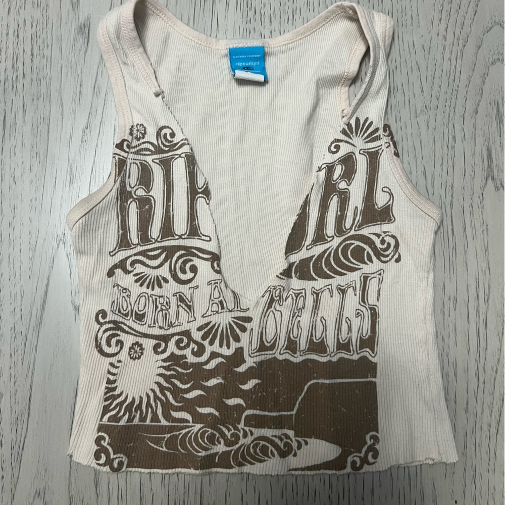 Rip Curl Graphic Tank Top in Cream and Brown